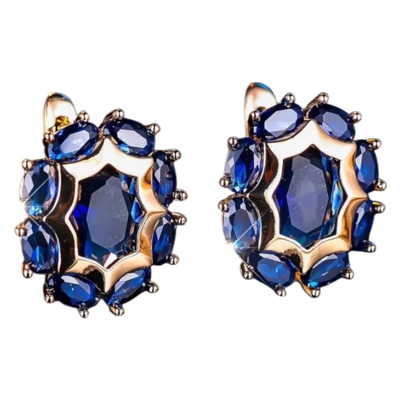 Wunderschöne goldene Kreolen mit blauen Zirkonia - CrystalScents