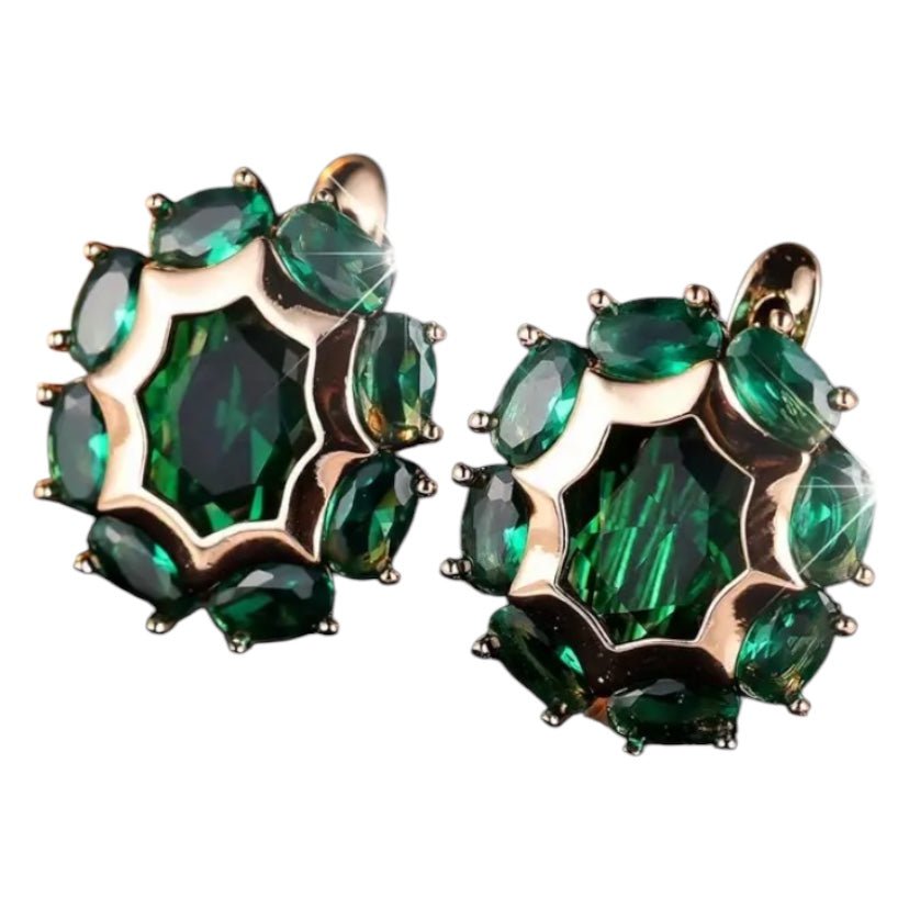 Wunderschöne goldene Kreolen mit grüne Zirkonia - CrystalScents
