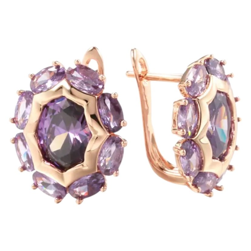 Wunderschöne goldene Kreolen mit lila Zirkonia - CrystalScents