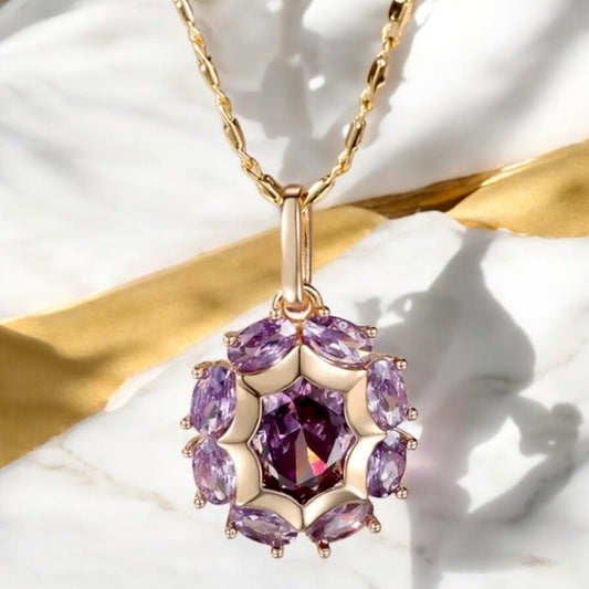 Wunderschöne Goldkette mit lila Zirkonia Anhänger - CrystalScents