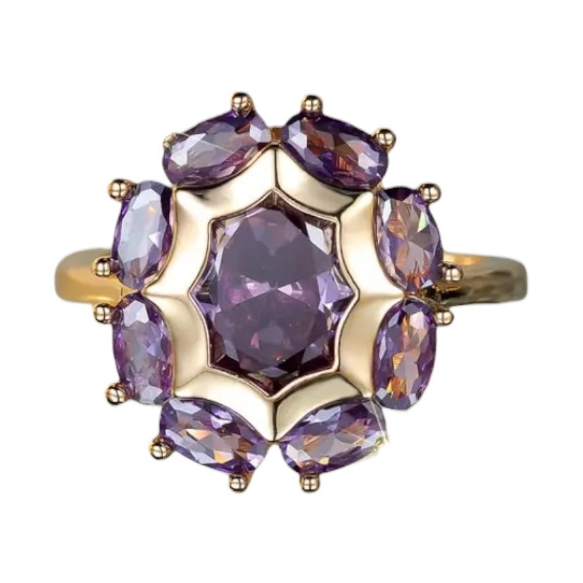 Wunderschöner goldener Ring mit lila Zirkonia - CrystalScents