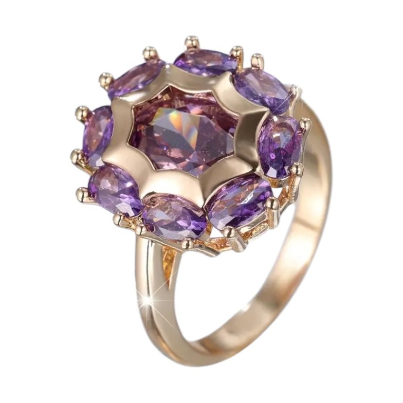 Wunderschöner goldener Ring mit lila Zirkonia - CrystalScents