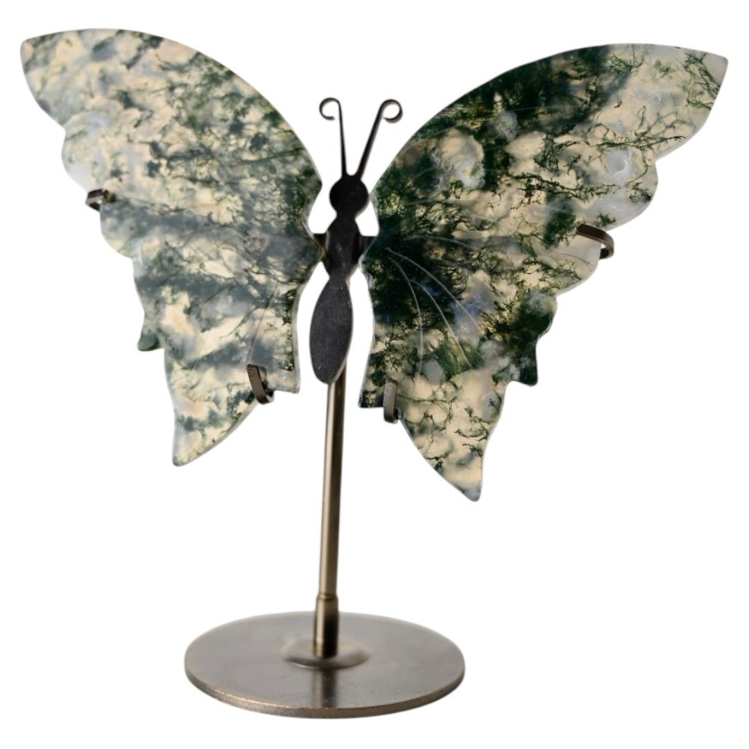 Wunderschöner Schmetterling mit Moosachat - Flügel - CrystalScents
