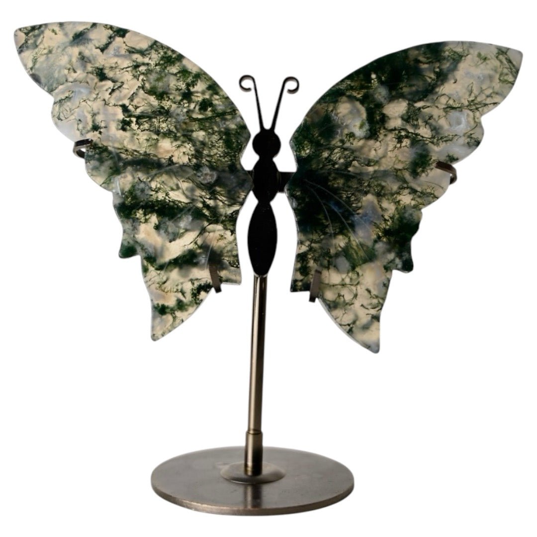 Wunderschöner Schmetterling mit Moosachat - Flügel - CrystalScents