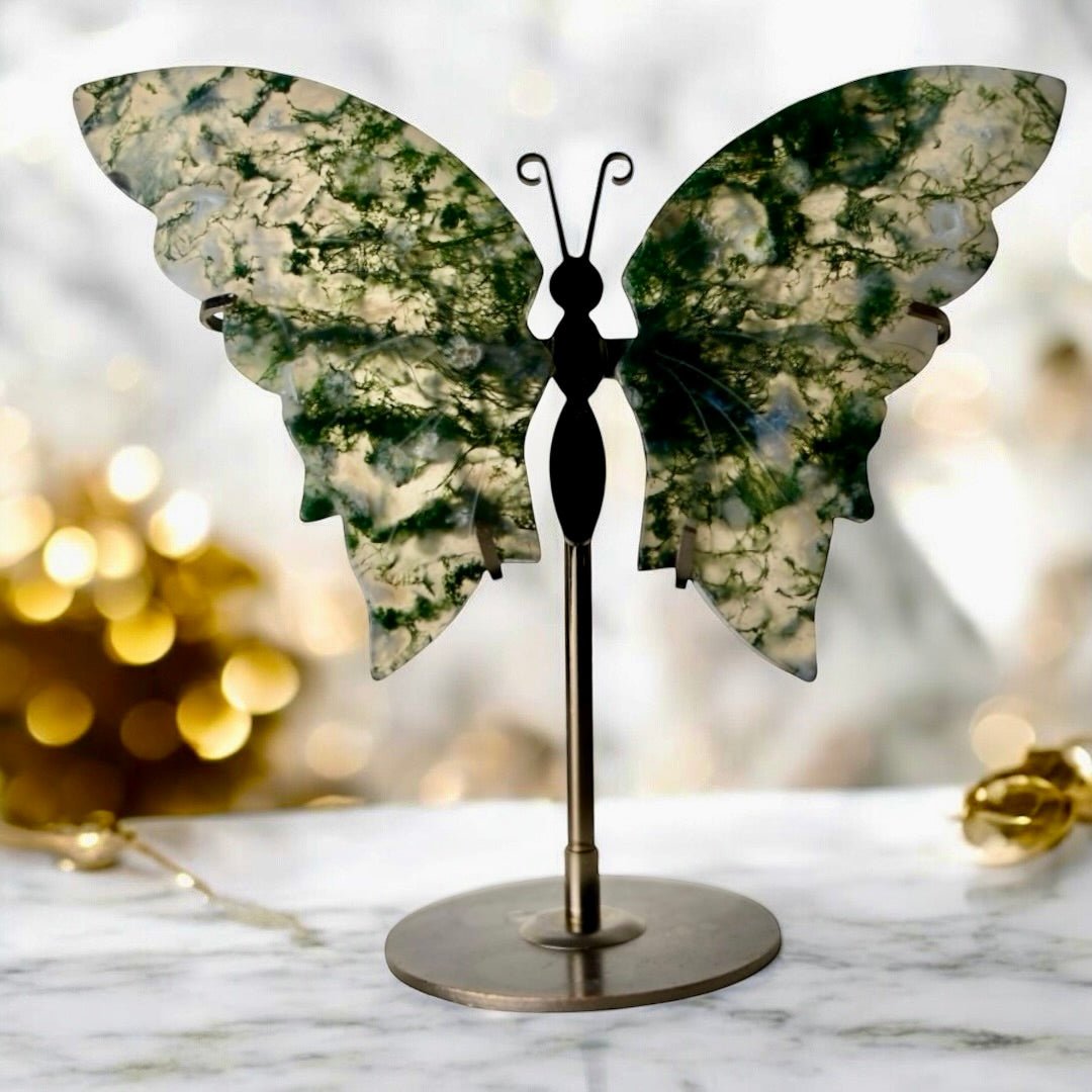 Wunderschöner Schmetterling mit Moosachat - Flügel - CrystalScents
