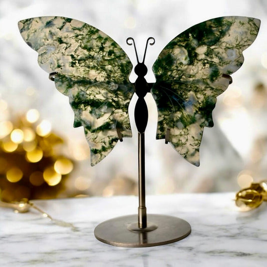 Wunderschöner Schmetterling mit Moosachat - Flügel - CrystalScents