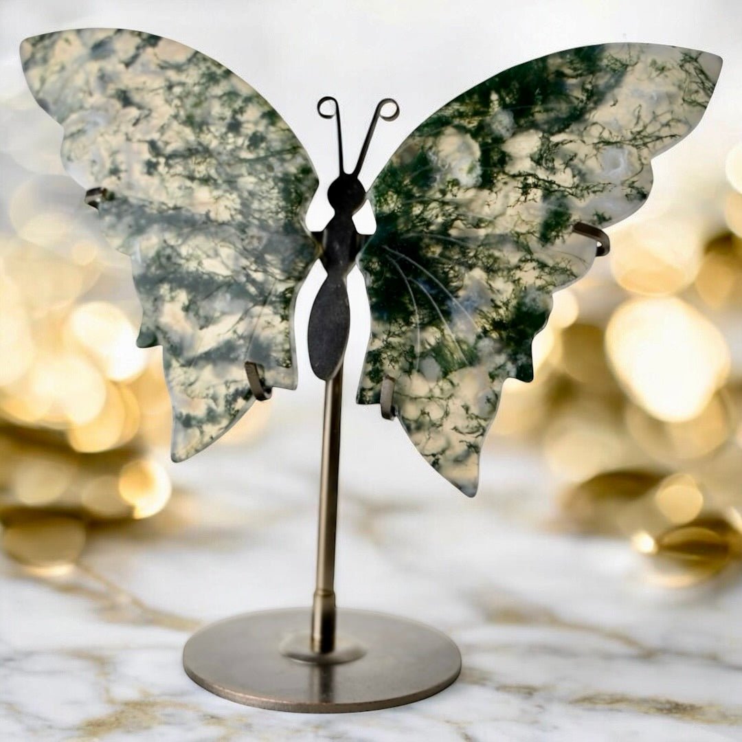Wunderschöner Schmetterling mit Moosachat - Flügel - CrystalScents